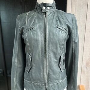 Lucky Brand Grey Leather Moto Jacket - S
